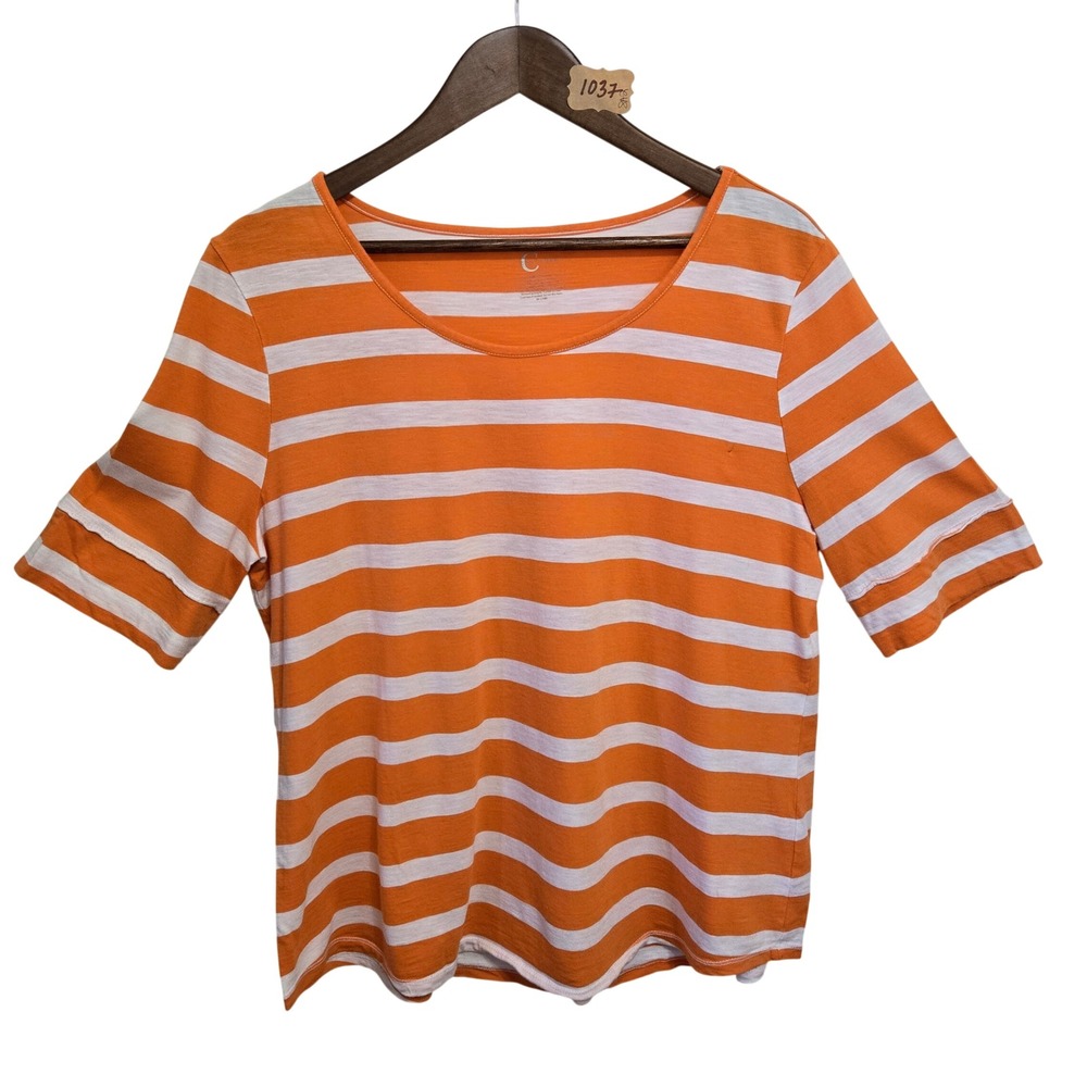 C. Est. 1946 Womens XL Orange White Striped Scoop Neck Cotton Modal‎ T-Shirt